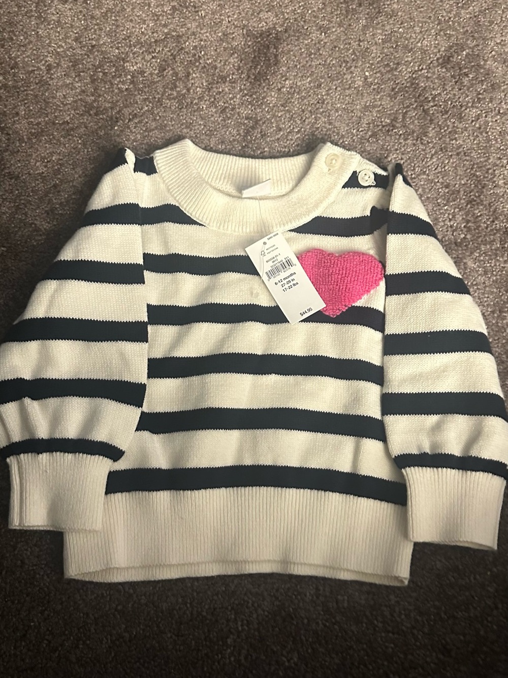 GAP Cream & Navy Striped Sweater with Pink Heart